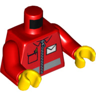 LEGO Minifigure Torso Postal Worker, White Envelope and Zipper Pattern / Red Arms / Yellow Hands
